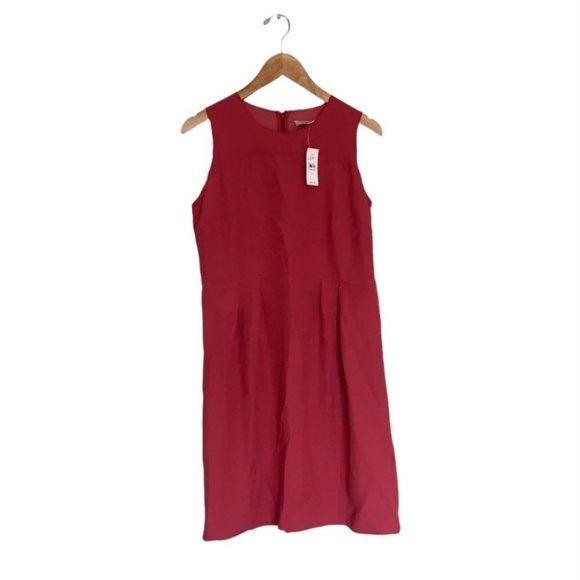 Ann Taylor Loft ‎ Dress Size 6 US Coral Red High Scoop Neckline Pleating NWT - Picture 1 of 9